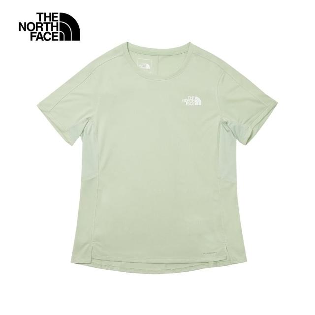 【The North Face 官方旗艦】北面女款綠色吸濕排汗舒適透氣休閒短袖T恤｜83SUI0G(排汗衫)