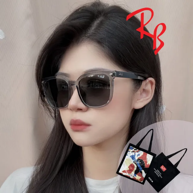 【RayBan 雷朋】亞洲版 時尚大鏡面偏光太陽眼鏡 RB4401D 659981 透灰框抗UV深灰偏光鏡片 公司貨