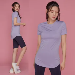【STL】韓國瑜伽 ESSENCE 女 運動機能 圓領 短袖 上衣 涼感 長版 微腰身 半蓋臀(PastelLavender粉紫)