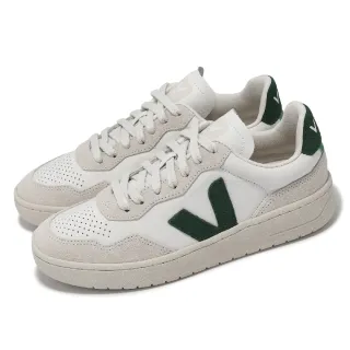 【VEJA】休閒鞋 V-90 O.T. Leather 女鞋 白 綠 皮革 拼接 經典小白鞋 復古(VD2003384A)