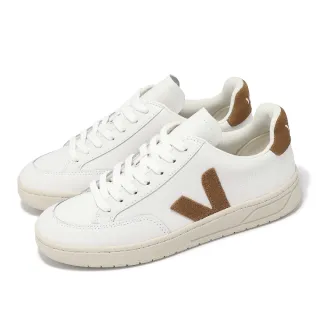 【VEJA】休閒鞋 V-12 Leather 女鞋 白 棕 皮革 帆布 經典小白鞋(XD0202322A)