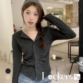 【Lockers 木櫃】加絨保暖褶皺設計長袖上衣 L113030405(長袖上衣)