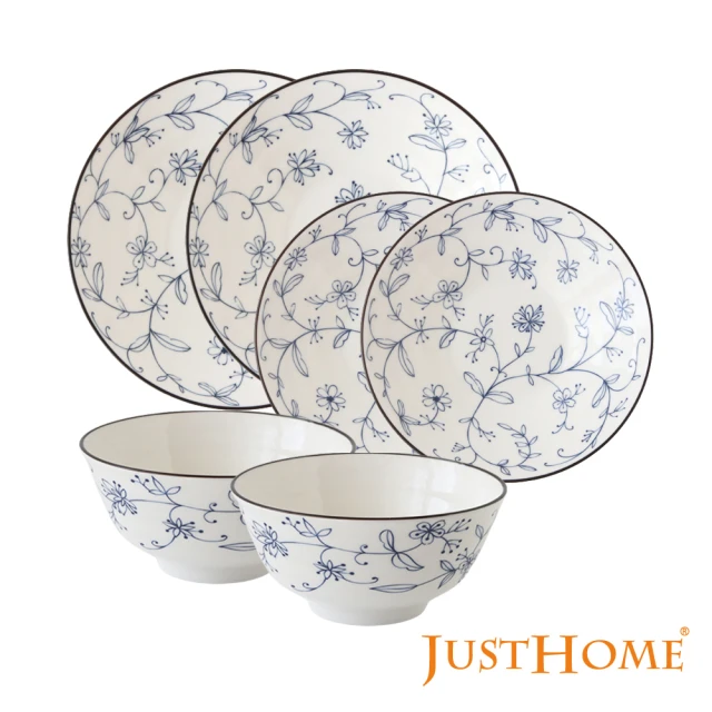 【Just Home】日式春漫花舞陶瓷6件碗盤餐具組(碗 盤)
