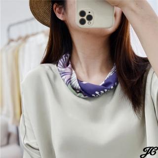 【JC Collection】純蠶絲雙縐靛放康乃馨印花柔和四季百搭方巾絲巾(紫)