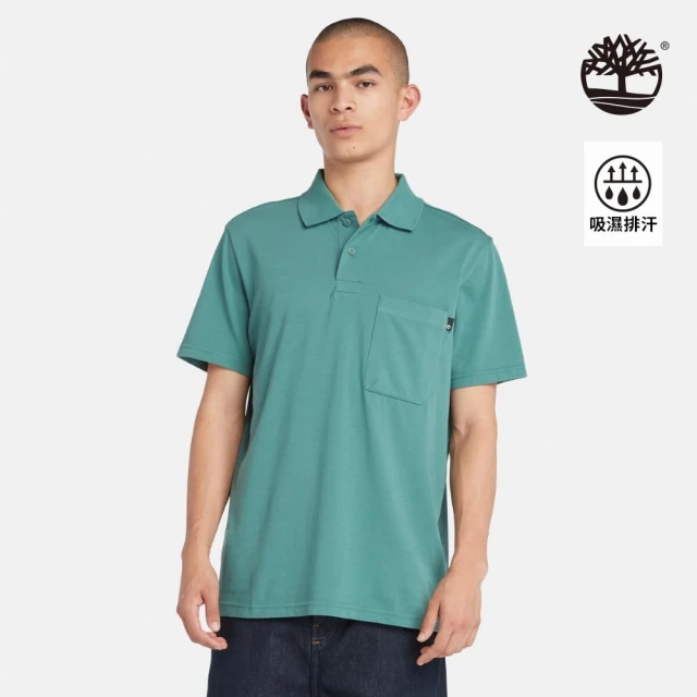 Timberland 男款藍綠色 TimberCHILL™ 涼爽科技抗UV 短袖Polo衫(A6427CL6)
