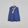 【CUMAR】可拆式配色領巾V領長袖襯衫(藍 白 杏)