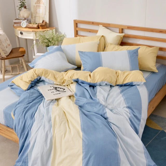 戀家小舖戀家小舖 100%精梳棉枕套被套床包四件組-雙人(沁藍海洋)