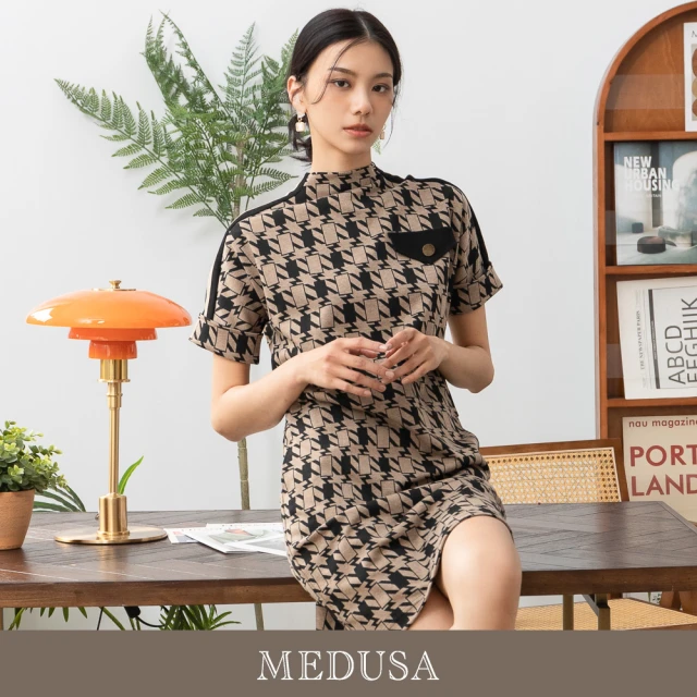 MEDUSA 曼度莎 現貨-千鳥格織帶休閒洋裝（M-XL）｜休閒洋裝 一件式洋裝(205-91406)