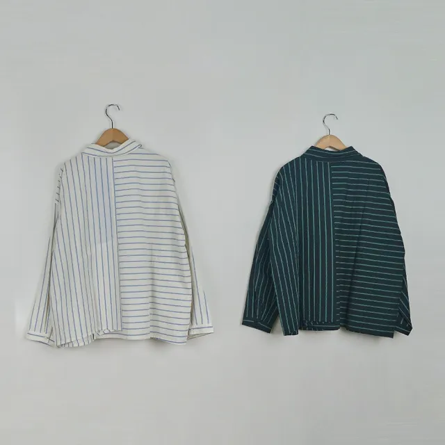 【MOSS CLUB】雙色條英式感設計長袖襯衫(黑 白/魅力商品)