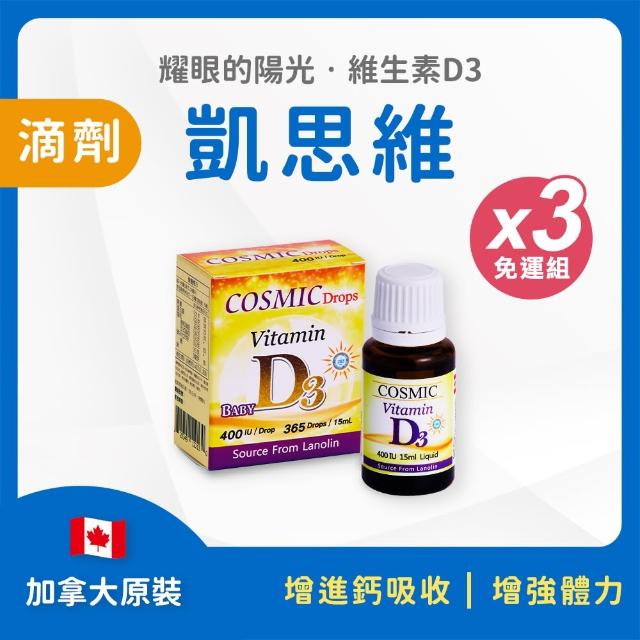 【FU LIN 富霖生技】維生素D3滴劑 400IU凱思維 x3入組(15ml/瓶_約365滴)