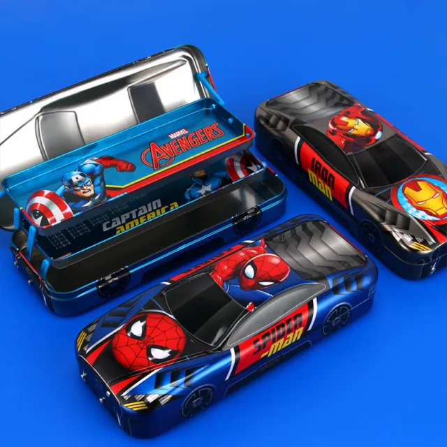 【Disney 迪士尼】漫威英雄米奇跑車多功能三層鉛筆盒文具盒