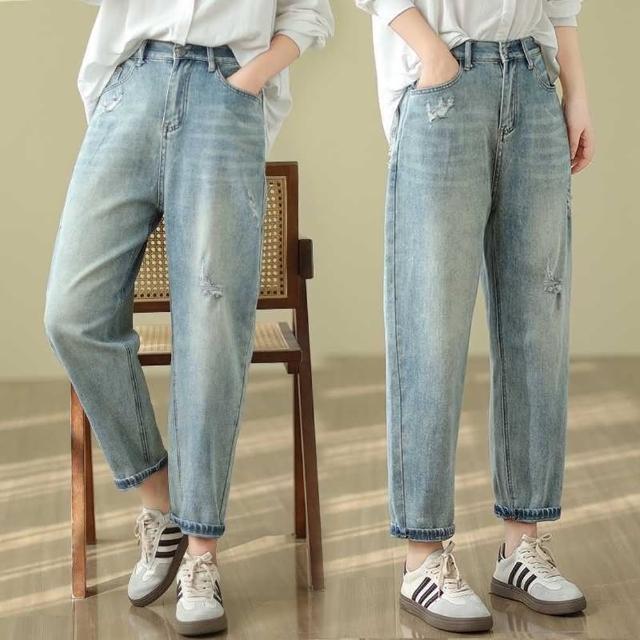 【巴黎精品】現貨+預購 休閒褲牛仔長褲(寬鬆破洞九分丹寧女褲子a1eb18)