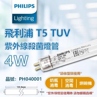 【Philips 飛利浦】2支 TUV 4W G4 UVC T5殺菌燈管 PH040001