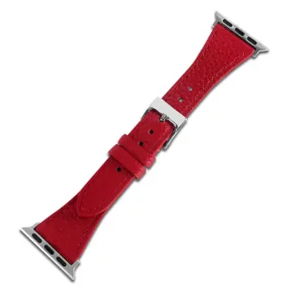 【Watchband】Apple Watch / 全系列通用錶帶 蘋果手錶替用錶帶 荔枝紋 銀鋼扣 真皮錶帶(紅色)
