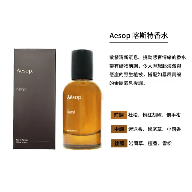 【Aesop】香水50ml 喀斯特/米拉塞蒂/埃雷米亞/艾底希思/格歐暮/烏拉諾(多款任選.國際航空版)