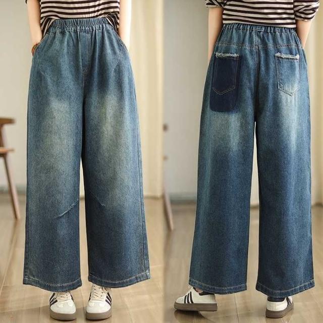 【巴黎精品】現貨+預購 休閒褲寬管長褲(寬鬆牛仔復古九分褲女褲子a1eb26)