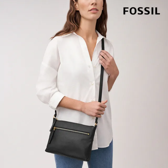 【FOSSIL 官方旗艦館】Fiona 真皮輕便休閒黑色斜背包 ZB7266001