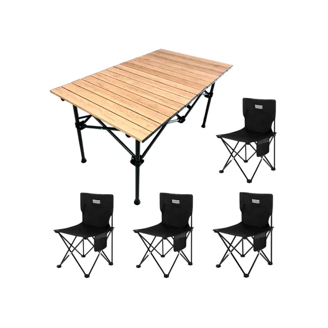 【BESTHOT】戶外露營便攜式桌椅組五件組－贈桌椅收納袋(戶外露營桌椅 折疊桌 蛋捲桌 折疊椅)