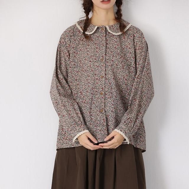 【巴黎精品】現貨+預購 襯衫棉質上衣(花邊娃娃領碎花長袖女裝3色a1ed82)