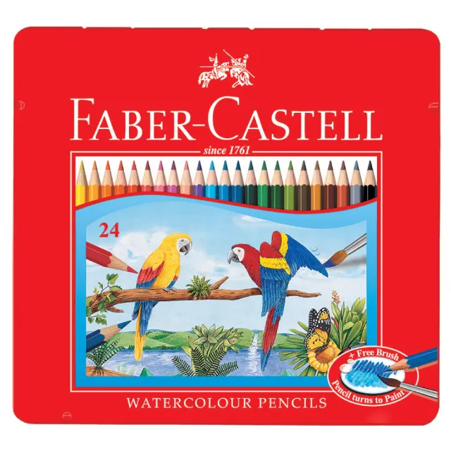 【Faber-Castell】德國輝柏 24色鐵盒水性色鉛筆 115925 全新公司貨(禮物 美術 繪畫 開學)