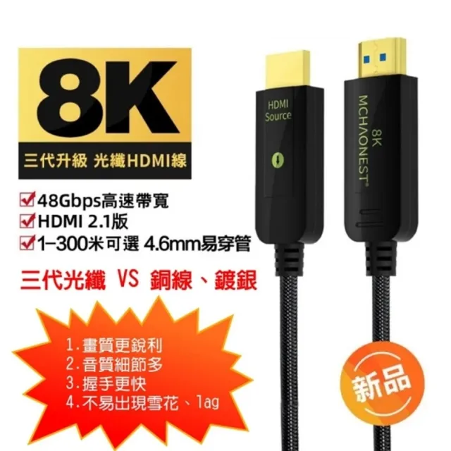 【MCHAONEST 純系列】1米 2.1版超高清第三代 8K@60Hz 4K 120P光纖 HDMI(支援Sony PS5)