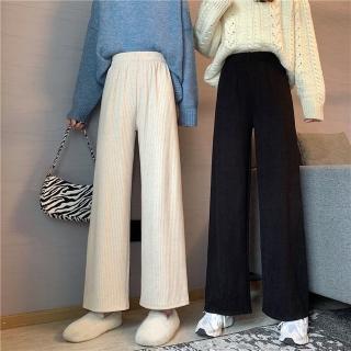 【D.studio】韓版寬鬆顯瘦直筒褲垂感燈芯絨寬褲(寬褲 褲子 長褲 休閒褲 女裝 P175)