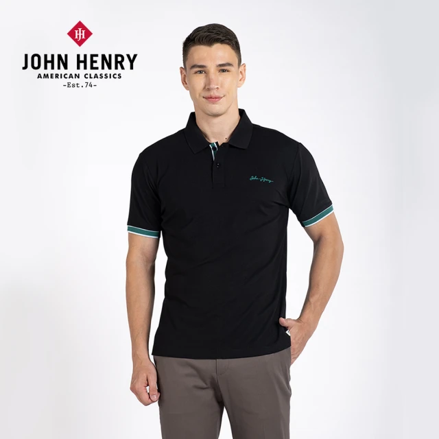 【JOHN HENRY】logo刺繡短袖Polo衫-黑色