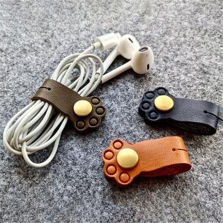 貓掌皮革扣式繞線器2入(集線帶 固線器 整線器 捆線帶 束帶 理線器 充電線 耳機線收納 線材收納)