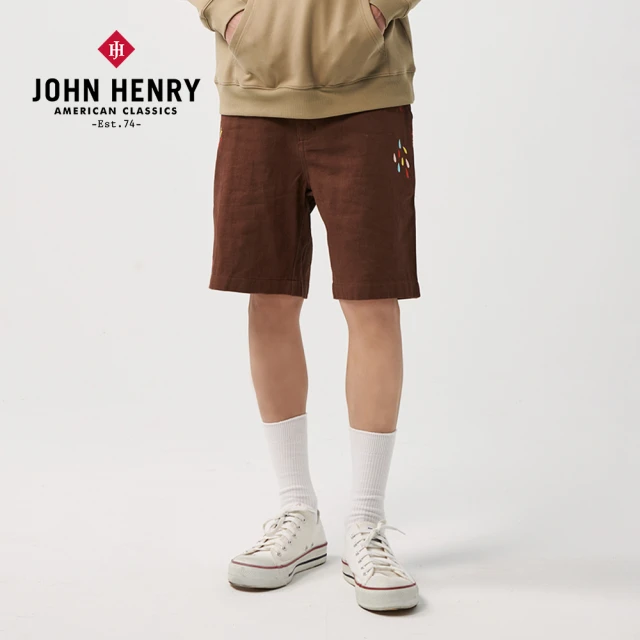 【JOHN HENRY】綻放 多彩刺繡短褲-咖啡色