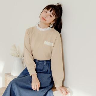 【OB 嚴選】假兩件荷葉領蕾絲拼接大學TEE 《AB19203》
