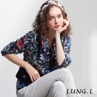 【LUNG.L 林佳樺】LP41A藍色印花荷葉領棉質假二件七分袖女裝上衣(新品上市 春夏)