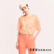 【KERAIA 克萊亞】微光珊瑚橘透紗繡花上衣