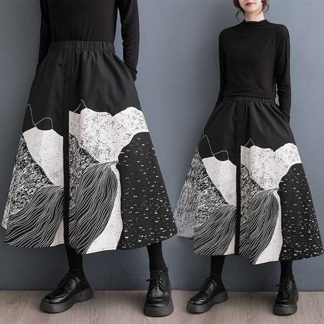【巴黎精品】現貨+預購 半身裙A字長裙(寬鬆拼色印花修身女裙子a1eb10)