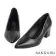 【SANDARU 山打努】跟鞋 尖頭素面皮革4.5cm中跟鞋(黑)