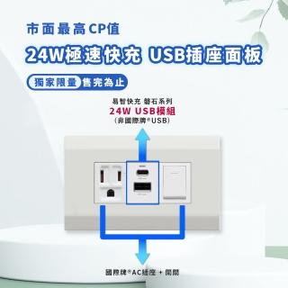 【易智快充】磐石系列-國際牌 PanasonicDecoLite星光面板 24W USB快充插座(AC插座+24W USB+開關)