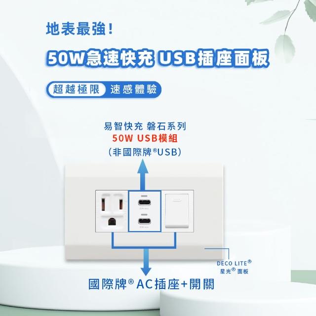 【易智快充】磐石系列-國際牌 Panasonic DecoLite 星光面板 50W USB快充插座(插座+50W USB+開關)