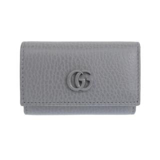 【GUCCI 古馳】456118 經典GG LOGO荔枝紋牛皮暗扣鑰匙包(灰色)