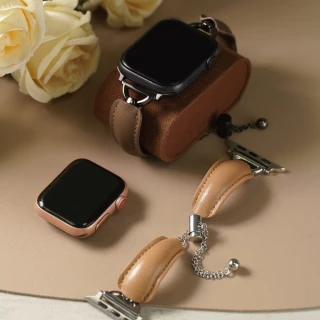 【ALL TIME 完全計時】Apple watch Series 9/8/7/6/5/4/3/2/1/SE/Ultra 美拉德皮革手鐲鋼鏈帶