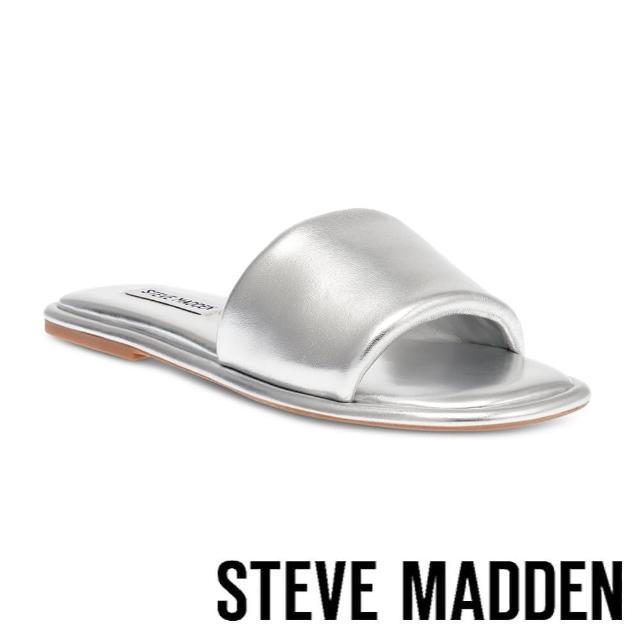 【steve madden】CYMONE 素面簡約寬帶拖鞋(銀色)