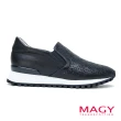 【MAGY】牛皮閃鑽鏤空厚底休閒鞋(黑色)
