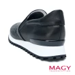 【MAGY】牛皮閃鑽鏤空厚底休閒鞋(黑色)