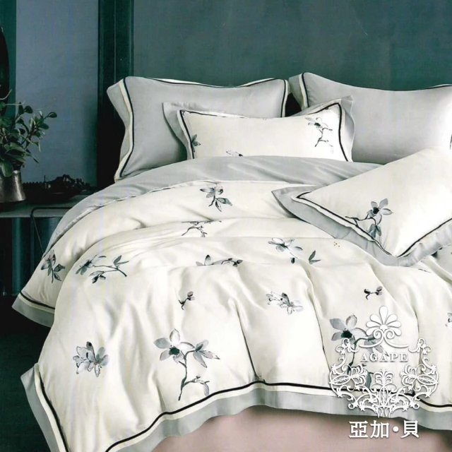 AGAPE 亞加．貝AGAPE 亞加．貝 頂級60支《彩花卉》100%純天絲 雙人加大6x6.2尺 四件式兩用被床包組(專櫃100天絲精製)