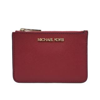 【Michael Kors】JET SET TRAVEL 緋紅色防刮皮革證件卡片夾/鑰匙零錢包(緋紅色配金字)