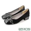 【GREEN PHOENIX 波兒德】女 高跟鞋 包鞋 粗跟 全真皮 麂皮 水鑽 台灣製(深灰、黑色)