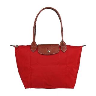 【LONGCHAMP】LONGCHAMP Le Pliage經典壓印LOGO尼龍拉鍊長把肩背水餃包(小/紅)