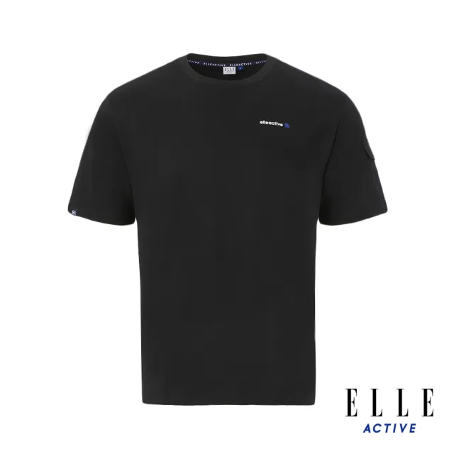 【ELLE ACTIVE】男女同款 寬版圓領短袖T恤-黑色(EA24M2F1601#99)