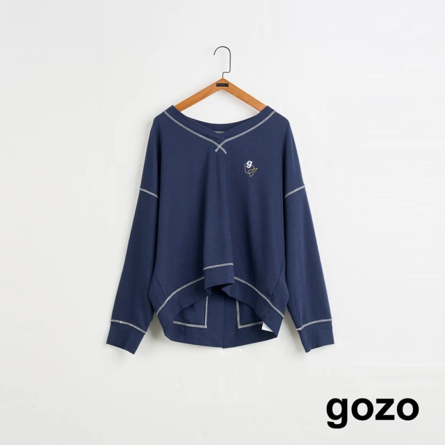 gozogozo MOMO獨家款★限量開賣 撞色爬線後開叉造型長袖T恤(兩色)