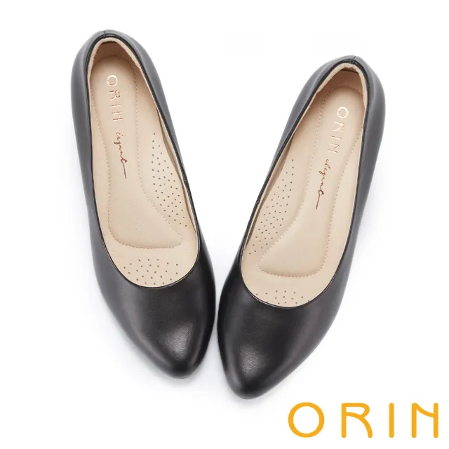 【ORIN】經典通勤舒適牛皮中跟鞋(黑色)