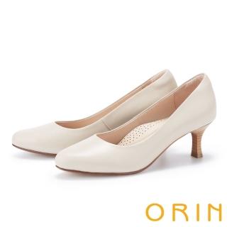 【ORIN】經典通勤舒適牛皮中跟鞋(米色)