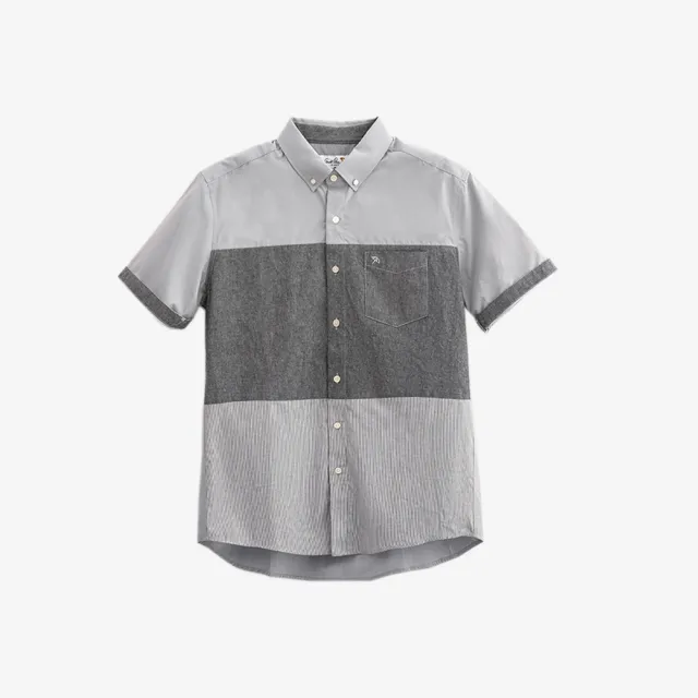 【Arnold Palmer 雨傘】男裝-異材質拼接純棉短袖襯衫(灰色)